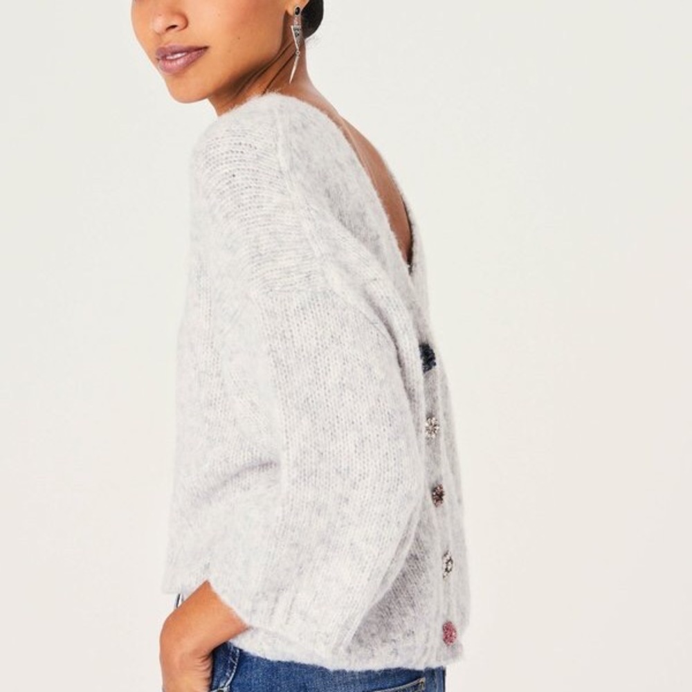 Ba&sh Wool Blend Cardigan Sweater Jeweled